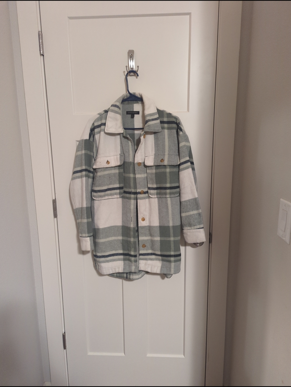 Banana Republic Plaid Shacket in Sage and White